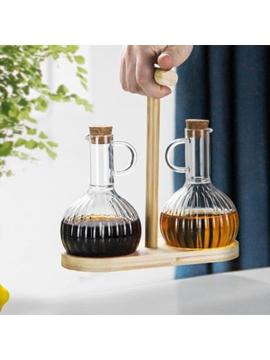 Esranın Dünyası Deconox 2'li Bambu Stand ile Cam Yağdanlık ve Sirkelik Seti, Yemek Masası ve Sofralarınız Için Bambu Standlı Şık Masa Üstü Yağ ve Sirke Şişeleri