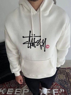 Zamerya Erkek Üç Iplik Kapşonlu Baskılı Sweatshirt - Beyaz