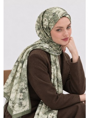 Revam Collection Çiçek Desen Pamuk Soft Şal Haki