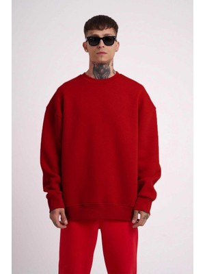 Zamerya Erkek Biskilet Yaka Üç Iplik Sweatshirt - Kırmızı