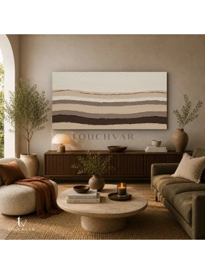 Touchvar Yatay Panoramik Kanvas Tablo Katmanlı Şeritler Soyut Sanat Tablosu Ev Ofis Duvar Dekoru