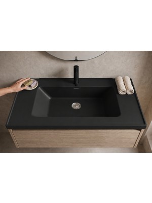 Güney Ankastre Zenit 80 cm Siyah Granit Banyo Lavabosu