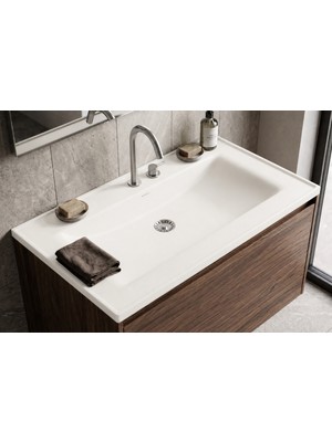 Güney Ankastre Aura 80 cm Beyaz Granit Banyo Lavabosu