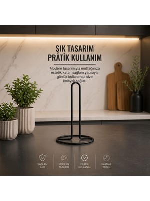 Anza Home Siyah Metal Kağıt Havluluk Dik Havlu Peçetelik Standart ve Büyük Boy Rulo Uyumlu