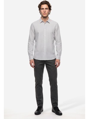 Mudo Erkek Haki Balıksırtı Desenli Straight Fit Pantolon