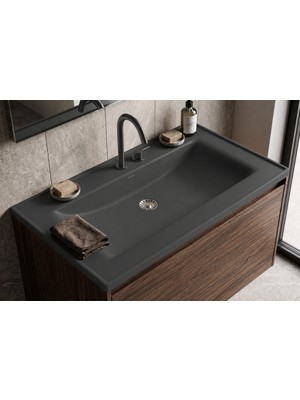 Güney Ankastre Aura 80 cm Antrasit Granit Banyo Lavabosu