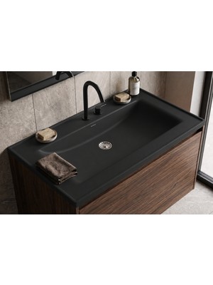 Güney Ankastre Aura 65 cm Siyah Granit Banyo Lavabosu