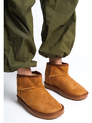 Zapatos Jolıe Bağcıksız Düz Taban Içi Kürklü Kısa Süet Kadın Bot  Stt - Taba