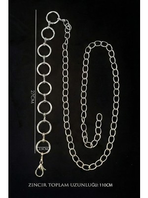 Lareon Gümüş Renk Yuvarlak Halka Detaylı Ayarlanabilir Zincir Kemer (110CM) - Elbise/ceket/gömlek - MFR5005