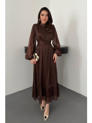 End Black Kahverengi Bel Büzgülü Elbise