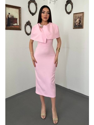 End Black Pembe Tek Tokalı Pelerinli Elbise