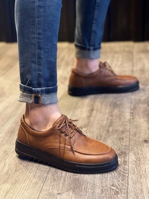 Zapatos KN-T12 Erkek Günlük Bağcıklı Cilt Klasik Ayakkabı Cst - Taba