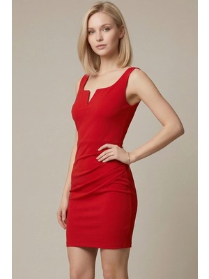 Lareon Kadın Drapeli Dar Kesim Scuba Krep Bodycon Mini Elbise - MEE1022