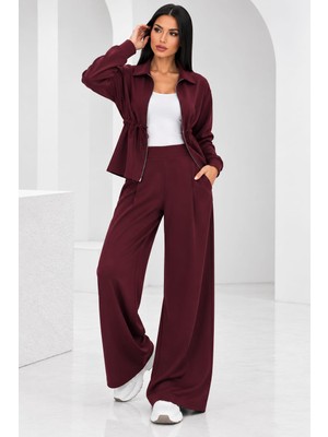Motiv Bel Büzgülü Sweet/pile Detaylı Bol Paça Pantolonlu Ikili Takım