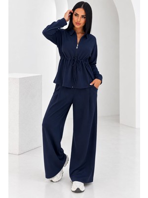 Motiv Bel Büzgülü Sweet/pile Detaylı Bol Paça Pantolonlu Ikili Takım