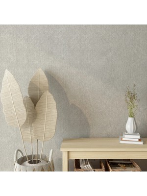 Vertu Hasır Keten Dokulu Düz Silinebilir Duvar Kağıdı 104-6 | Wallert Olivia, Krem, Kağıt Taban Taban + Vinil Kaplama - 16.5 M²
