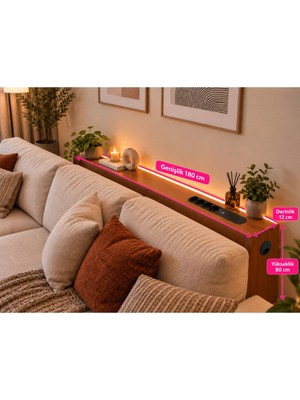 Trmuko 1. Sınıf Mdf Auratech Ledli Dresuar Koltuk Arkası Dresuar Koltuk Arkası Şarzlı Raf , Koltuk Arkası Konsol 180X80X12 Ceviz