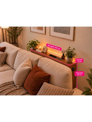 Trmuko 1. Sınıf Ceviz Mdf Auratech Ledli Dresuar Koltuk Arkası Dresuar Koltuk Arkası Şarzlı Raf , Koltuk Arkası Konsol 100X80X12