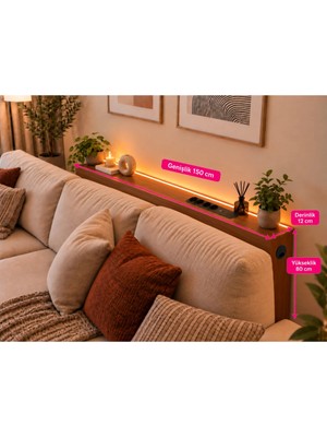 Trmuko 1. Sınıf Ceviz Mdf Auratech Ledli Dresuar Koltuk Arkası Dresuar Koltuk Arkası Şarzlı Raf , Koltuk Arkası Konsol 150X80X12