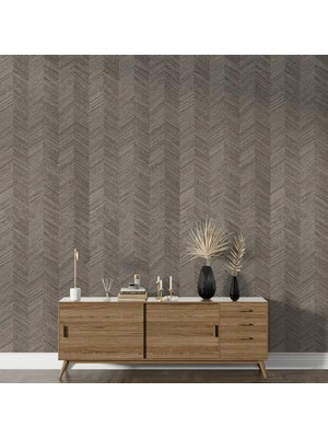 Vertu Balıksırtı Desenli Duvar Kağıdı 100-2 (Vizon) | Wallert Olivia, Kağıt Taban Taban + Vinil Kaplama - 16.5 M²