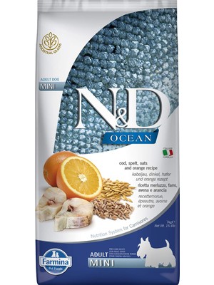 1001 Ocean Köpek Morina Balığı, Kılçıksız Buğday, Yulaf & Portakal Yetişkin Mini 7 kg