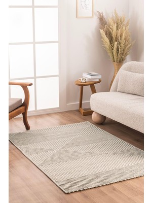 1001 Retro Krem Krem Geometrik Desenli Tozumaz Salon Koridor Balkon Teras Bahçe Oturma Odası Halısı 1