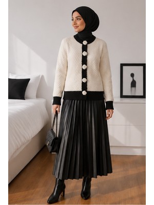 Cherry Butik Çiçek Aksesuar Düğmeli Kadın Ceket Model Triko Kazak