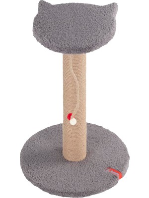 1001 Stepli Kedi Yüzlü Platform Tırmalama Tahtası, Gri Peluş Kaplı, Sisal Ipli, Oyuncaklı (Antras