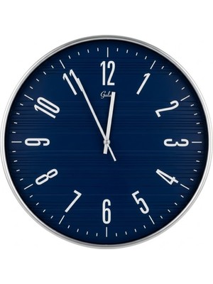 1001 Yuvarlak Duvar Saati, Lacivert, Gümüş Çerçeve, 41 Cm, Modern Tasarım, Salon Için