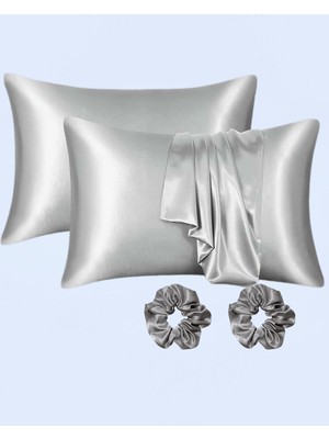 1001 Ipeksi Saten 50X70 cm Yastık Kılıfı 2 Adet, Kıvırcık Saçlar,dalgalı ve Düz Saçlar, Bordo