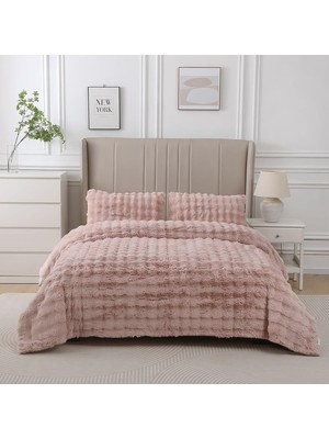 1001 Loria Peluş Çift Kişilik Yatak Örtüsü 220X240CM Petek Desenli Elyaf Dolgulu Yumuşak Dekoratif