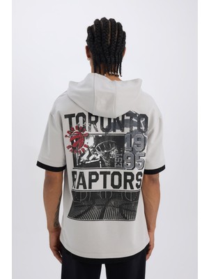 1001 Nba Toronto Raptors Oversize Geniş Kalıp Kapüşonlu Sırt Baskılı Kısa Kollu Tişört B3883AX2
