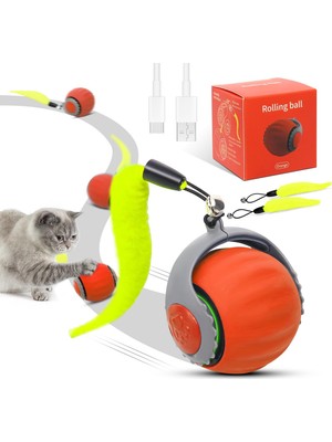 1001 Etkileşimli Kedi Oyuncağı Topu Turuncu - 3 Modlu Hareketli Akıllı Kedi Topu - USB Şarjlı, 300