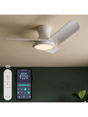 1001 80CM Modern Goes Uzaktan Kumandalı 3 Kanatlı Uygulamalı Tavan Vantilatörü ve LED Lamba Işık 5