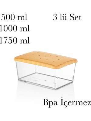 Esranın Dünyası Bisküvi Kapaklı Saklama Kabı Seti, 500-1000-1750 Ml, 3'lü Bpa Içermez
