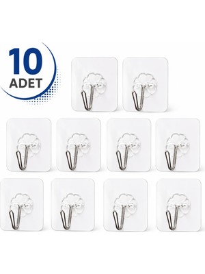 1001 10 Adet - Kendinden Yapışkanlı Şeffaf Askı