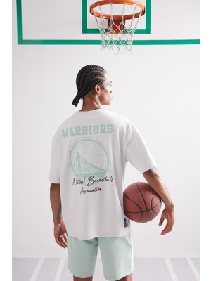 1001 Nba Golden State Warriors Oversize Geniş Kalıp Bisiklet Yaka Sırt Baskılı Kısa Kollu Tişört