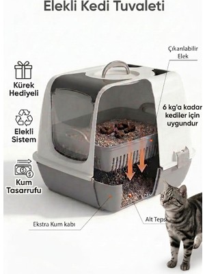 1001 Flex Elekli Kedi Tuvaleti, 50X37,5X40 Cm, Xl Boy, Kum Küreği Hediyeli