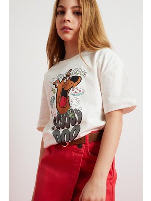 1001 Scooby Doo Oversize Geniş Kalıp Bisiklet Yaka Kısa Kollu Tişört Kız Çocuk