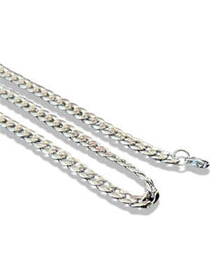 1001 Premium Unisex Gümüş Renk Cuban Paslanmaz Çelik Kolye Zincir 50 cm