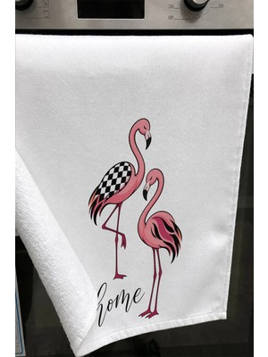 Valerine Life El Kurulama Havlusu 30X50CM Mutfak, Fırın Için Pamuklu Emici Damalı Flamingo