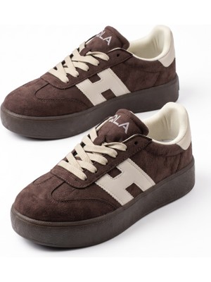 v.s.h velvet Kadın Yüksek Tabanlı Kahverengi Sneaker Spor Ayakkabı Terra