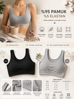 Sensiva Lingerie Kadın 2'li Set Kalın Askılı Büstiyer -Çıkarılabilir Pedli - Telsiz Balensiz Yarım Atlet 2 Li Paket - Siyah - Gri