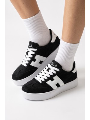 v.s.h velvet Kadın Yüksek Tabanlı Sneaker Siyah-Beyaz Desen Spor Ayakkabı Terra