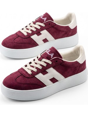 v.s.h velvet Kadın Yüksek Tabanlı Bordo Sneaker Spor Ayakkabı Terra