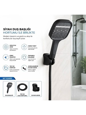 Kas Raflesya Şelale Duş Seti Mafsallı Siyah Duş Başlığı