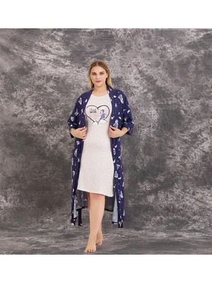 Cotton Soft Büyük Beden Sweet Dreams Yazılı Desenli 2'li Viskon Gecelik Sabahlık Takımı