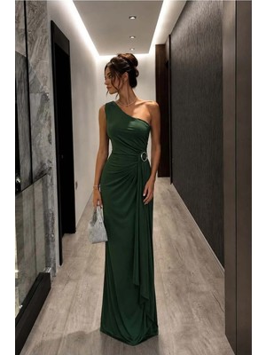 Elitse Kadın Tek Omuz Kemerli Maxi Abiye Elbise