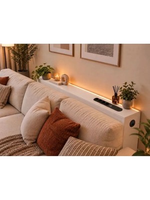 Trmuko 1. Sınıf Beyaz Mdf Auratech Led’li Koltuk Arkası Dresuar Prizli Şarjlı Raf Konsol 180X80X12