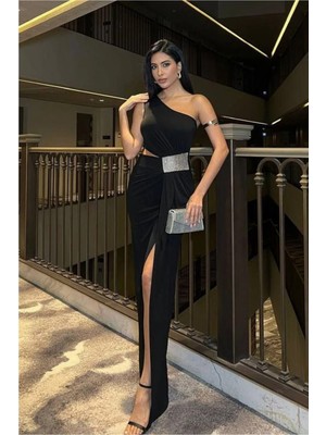 Veraura Lifestyle Kadın Gösterişli Sandy Kumaş Tek Omuz Balık Kesim Abiye Elbise